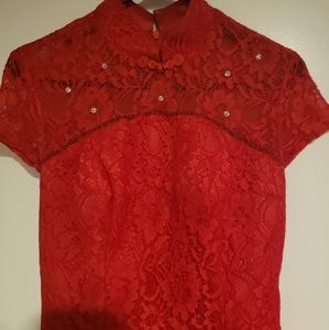 Red Lace Mermaid Beaded Prom Homecoming Dress